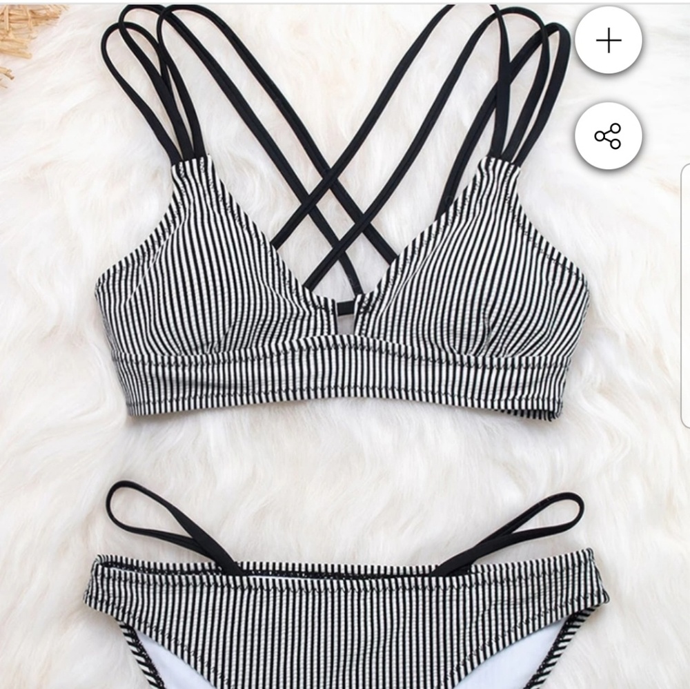 Cupshe Black & White Strappy Bikini